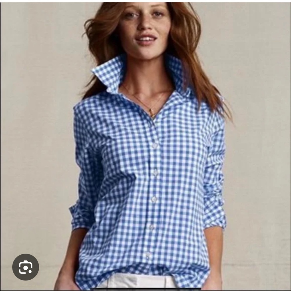J. Crew Blue and White Gingham Button Down Shirt